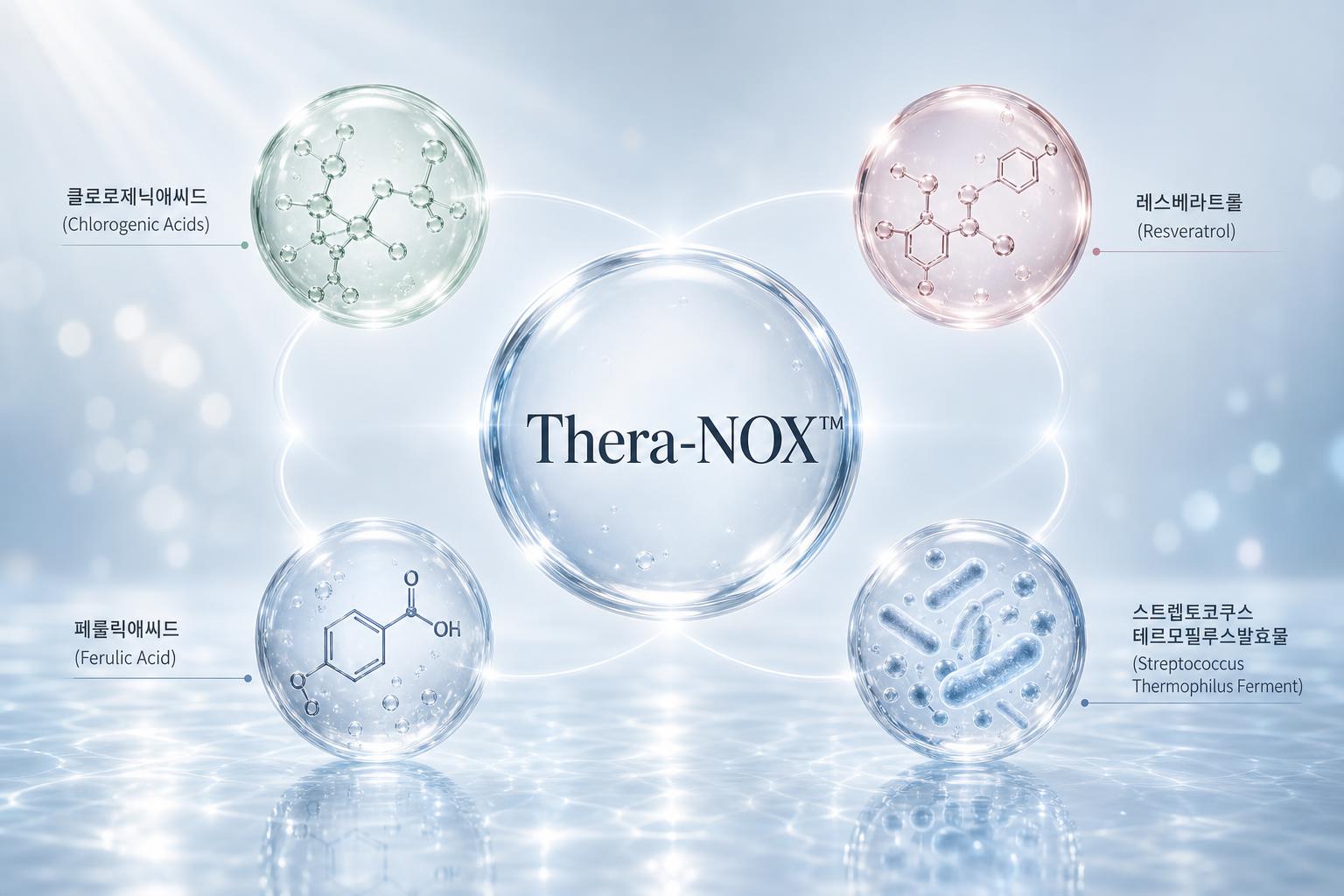 Thera-NOX™ 특허 복합체: 클로로제닉애씨드, 레스베라트롤, 페룰릭애씨드, 스트렙토코쿠스 테르모필루스 발효물